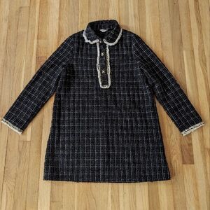 Since then black cream gold button down mini Tweed long sleeve dress